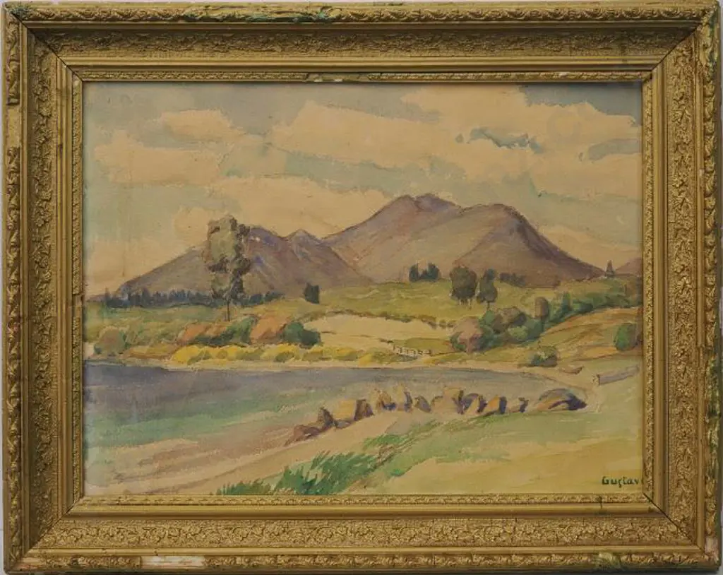 COHN, Gustav (1942-) - River Edge with Hills Image 1++