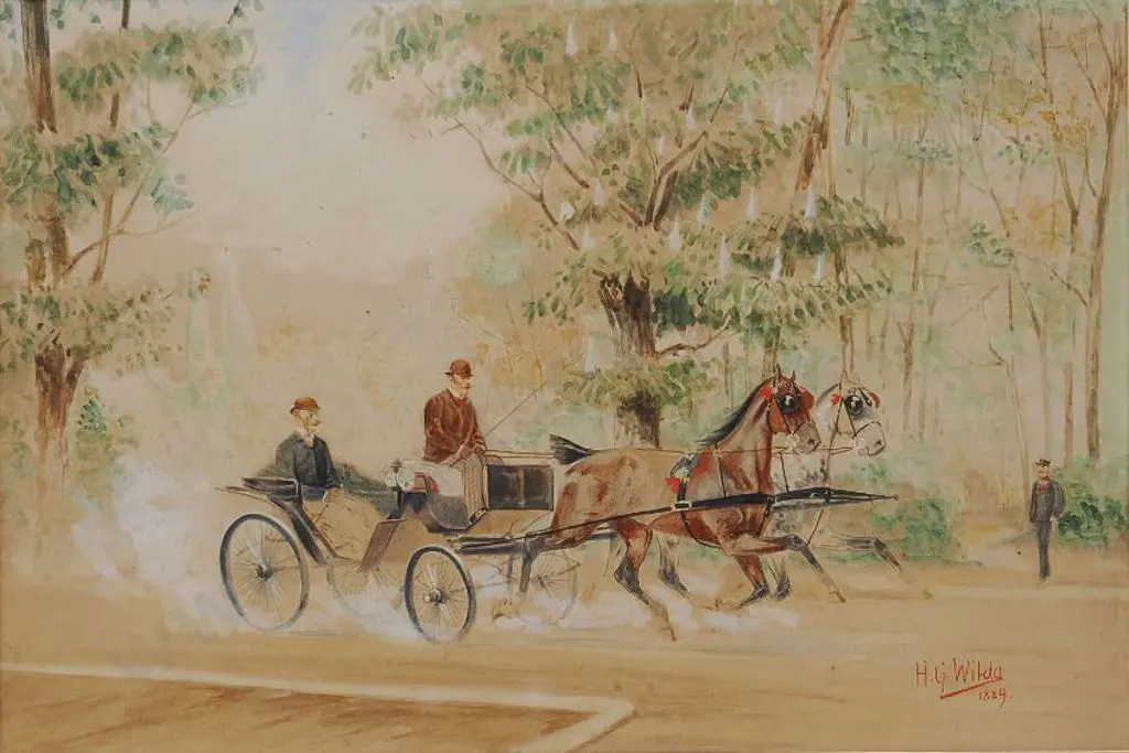 WILDA, Hans Gottfried (1862-1911) - Horse & Carriage with Driver and Passenger - 1889 Image 1++