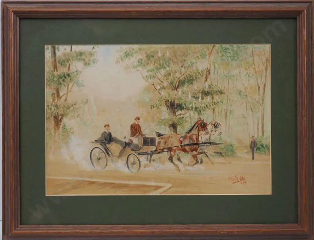 WILDA, Hans Gottfried (1862-1911) - Horse & Carriage with Driver and Passenger - 1889 Image 1++