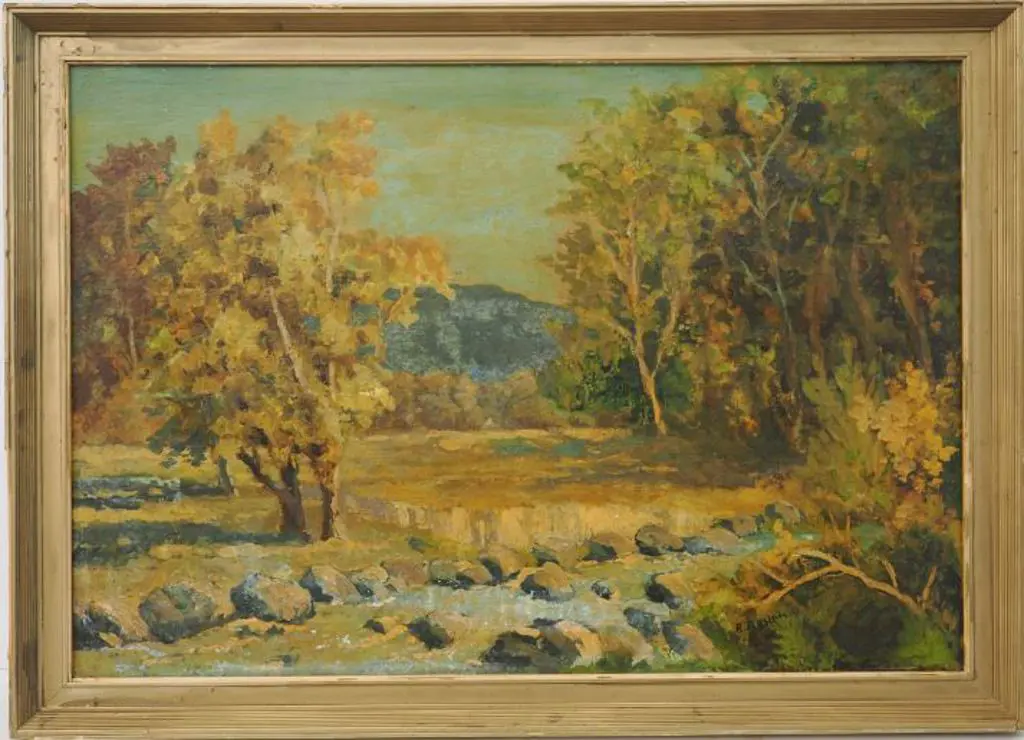 PERHAM, R. - Stream with Trees & Hill in Autumn Image 1++
