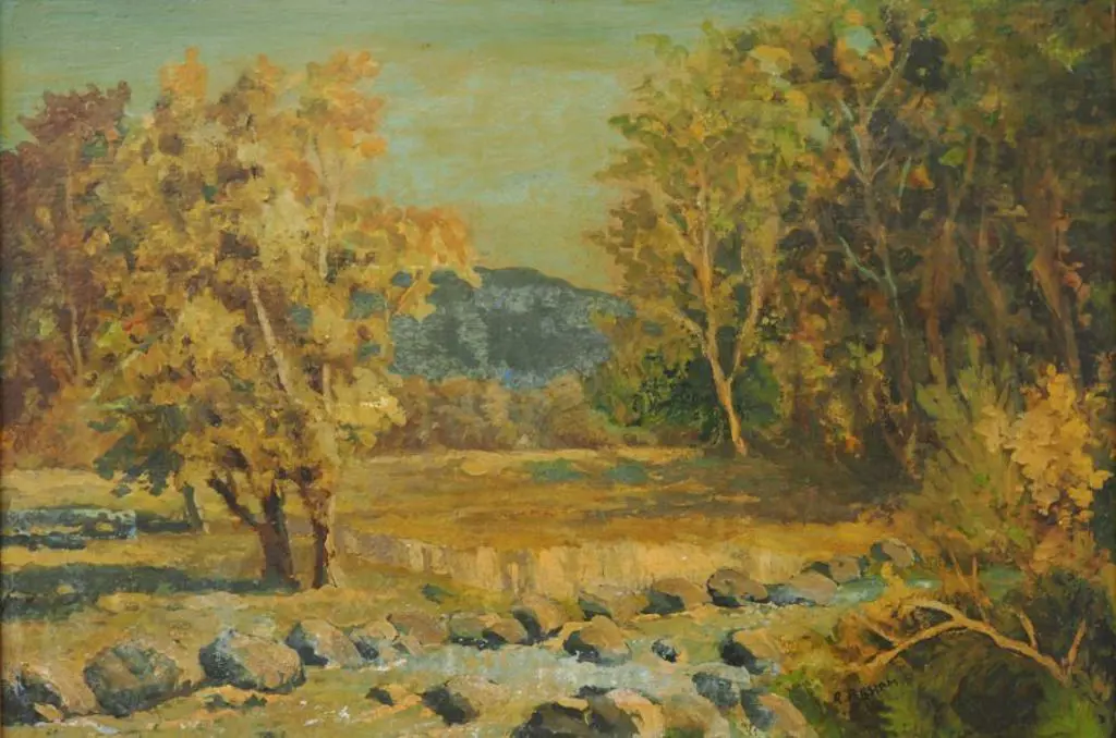 PERHAM, R. - Stream with Trees & Hill in Autumn Image 1++
