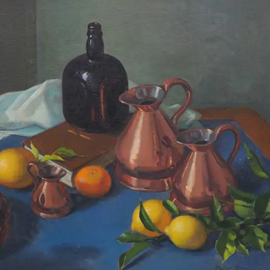 BROWN, Peter (1921-2005) - Still Life with Jugs, Bottle and Fruit