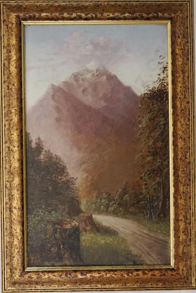 UNKNOWN artist - Mountain with Track & Tree Stumps Image 1++