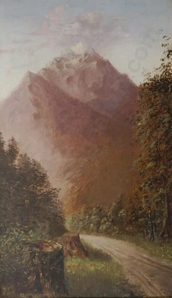 UNKNOWN artist - Mountain with Track & Tree Stumps Image 1++