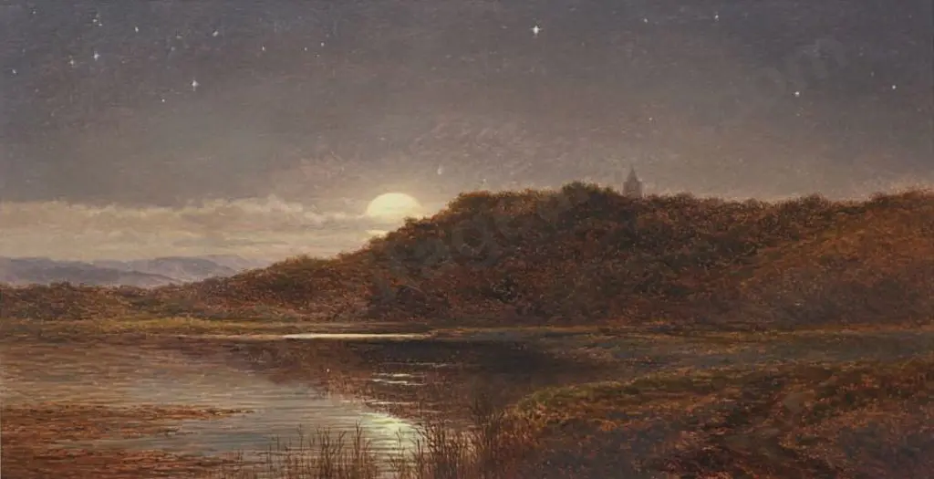 GILBERT, Arthur (1819-1895) - Moon over Lake - 1878 Image 1++