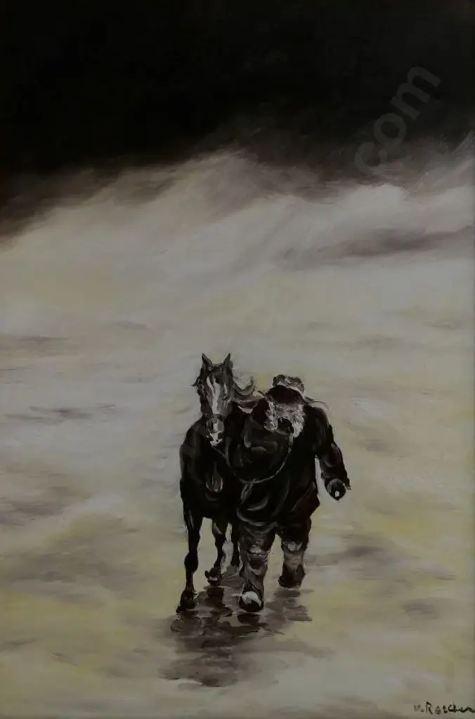 V.R. - Man & Horse in Snow Blizzard Image 1++