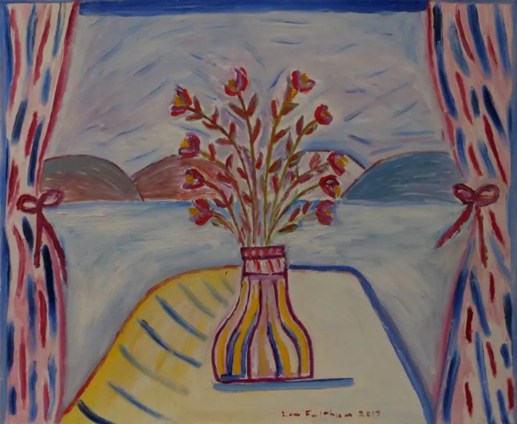 FELTHAM, Lee (-2023) 21st Cent - Flowers in vase Overlooking water Image 1++
