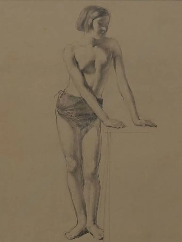 RICHARDSON, Harry Linley (1878-1947) - Semi Naked Young Lady With Hands on Table Image 1++