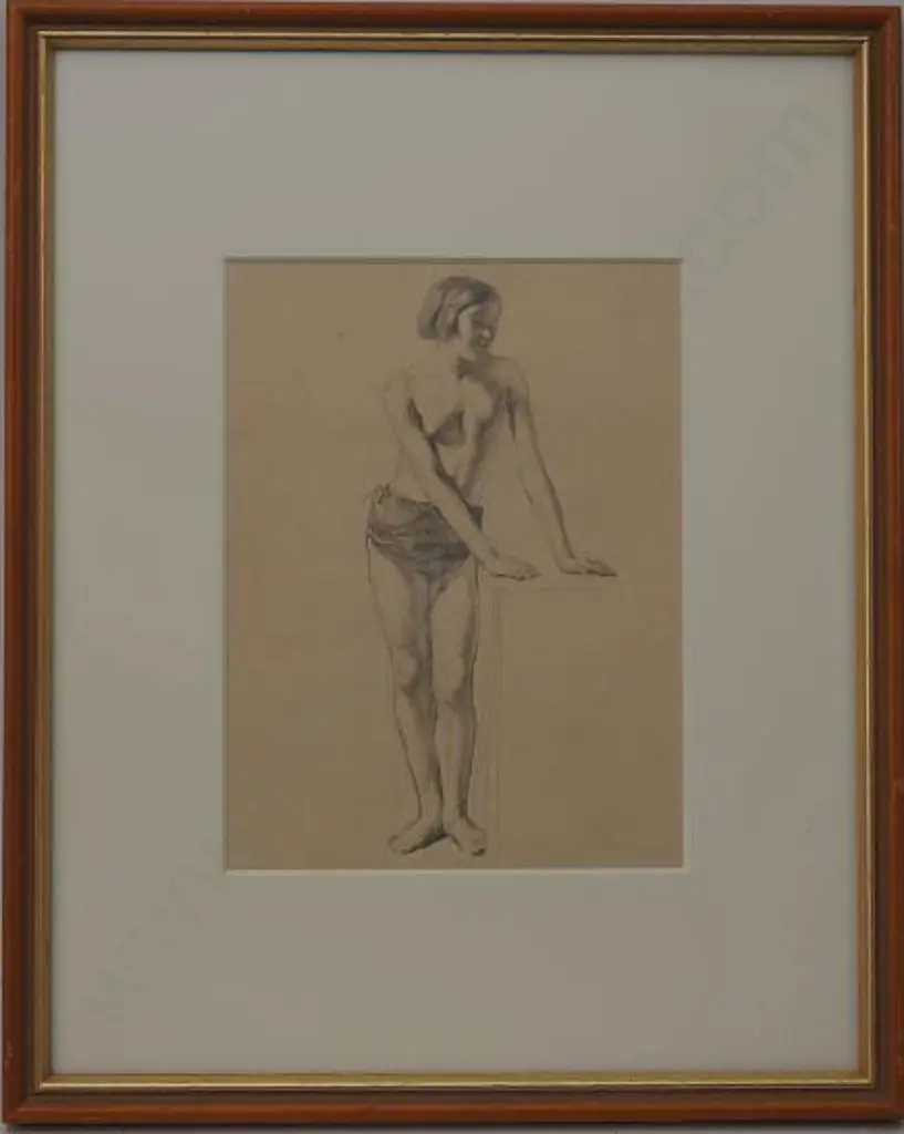 RICHARDSON, Harry Linley (1878-1947) - Semi Naked Young Lady With Hands on Table Image 1++