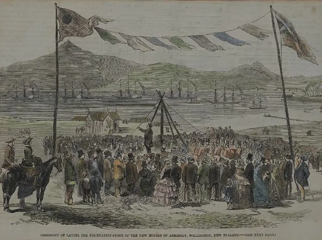 ILLUSTRATED LONDON NEWS - 1857 - Laying the Foundation Stone, New House of Assembly, Wellington Image 1++