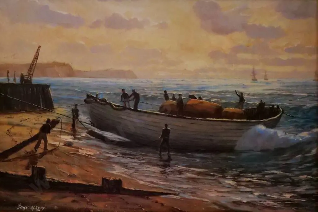 SPEEDY, John (1940-) - Landing Services, Timaru - Unloading Woolbales Image 1++