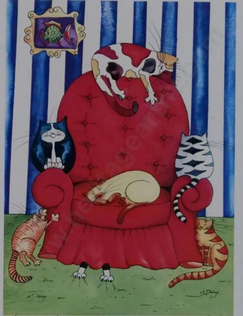 DODGE, Andrea (21st Cent.) - Cats on Armchair Image 1++