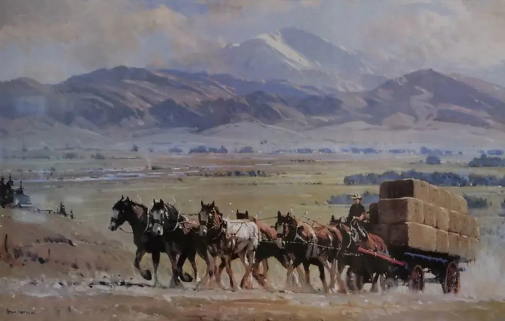 BEADLE, Peter (1933-2021) - Farmer with Draught Horses & Hay Image 1++