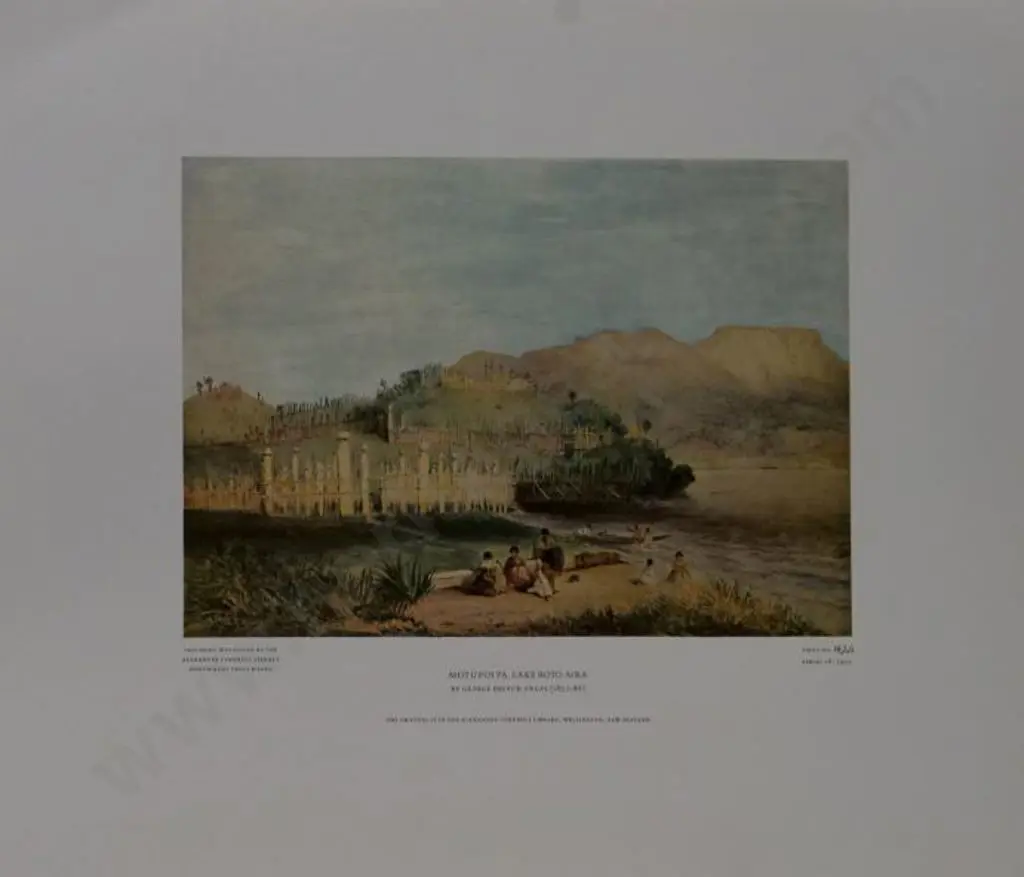 ANGAS, George French (1822-1886) - Motupoi Pa, Lake Roto Aira Image 1++