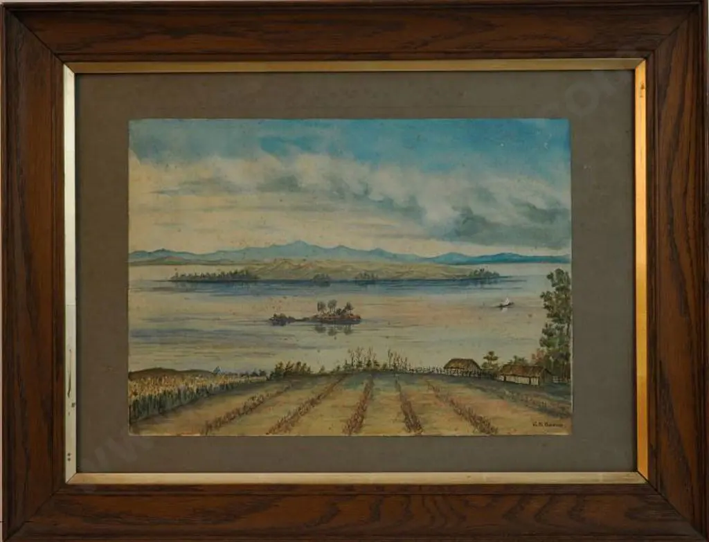 BEERE, Gerald Butler (1836-1914) - Colonial Scene with Field, River, Island & Boat Image 1++