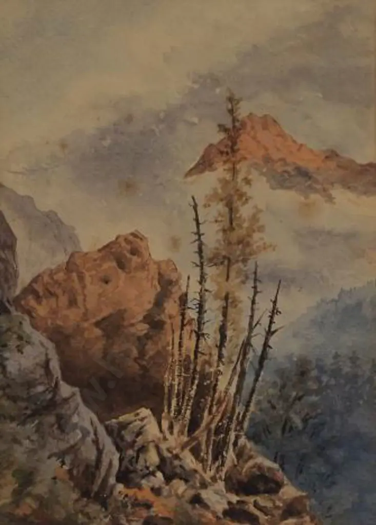 HODGKINS, Willliam Mathew (1833-1898) - Mountain Scene, Central Otago Image 1++