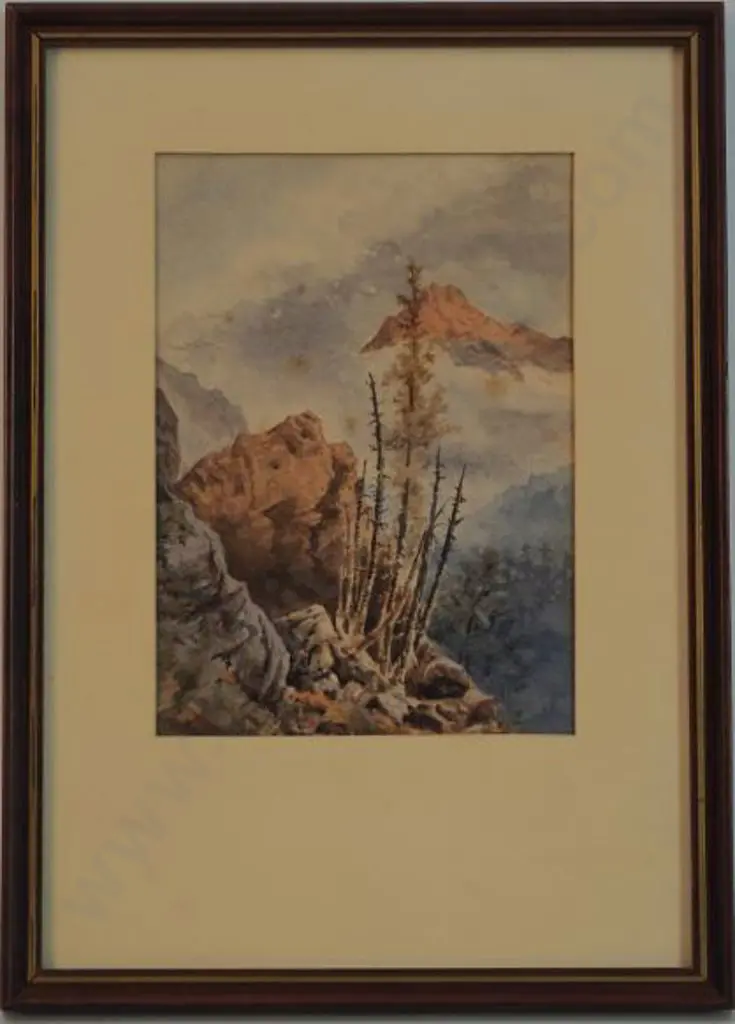 HODGKINS, Willliam Mathew (1833-1898) - Mountain Scene, Central Otago Image 1++