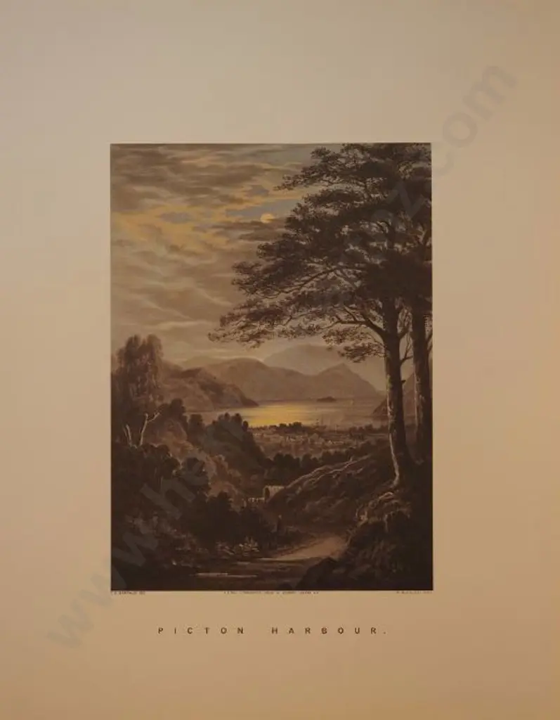 BARRAUD, Charles Decimus (1822-1897) - Picton Harbour (by moonlight) - New Zealand Graphic & Descriptive (1877) Image 1++