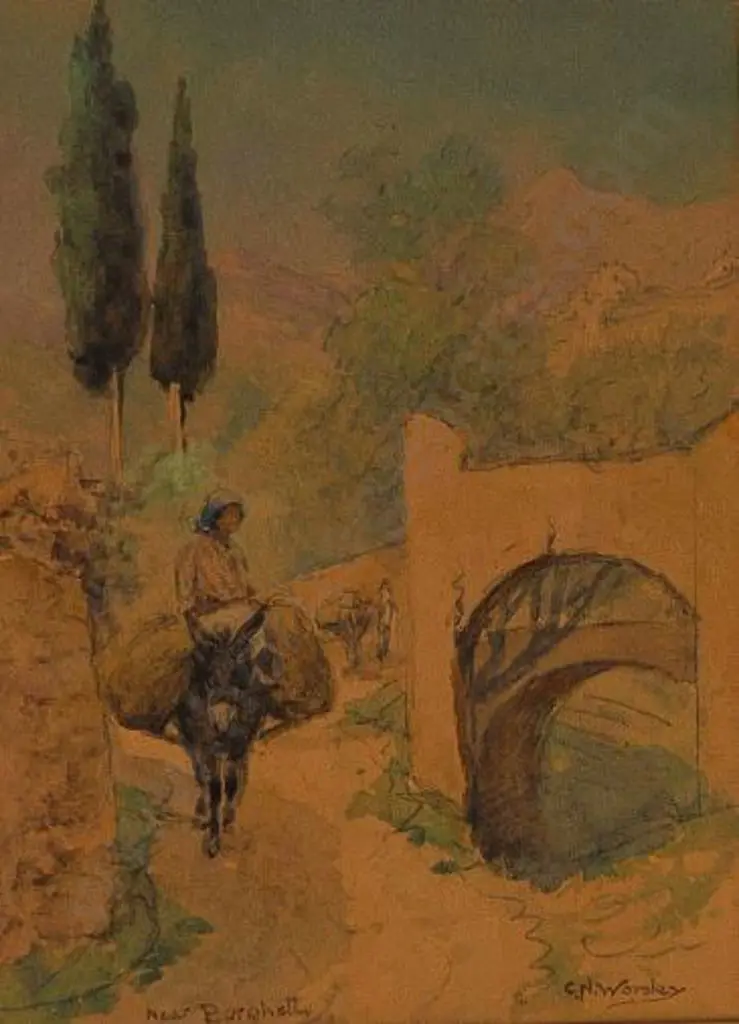 WORSLEY, Charles Nathaniel (1850-1923) - Near Borghetti, Italy - Boy on Donkey Image 1++