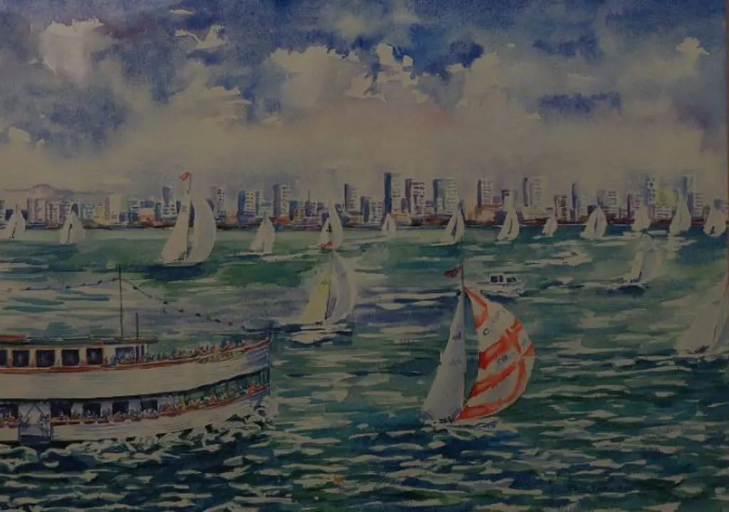 DAWSON, Beth (1990s) - Auckland Harbour with Ferry & Yachts, 1993 Image 1++