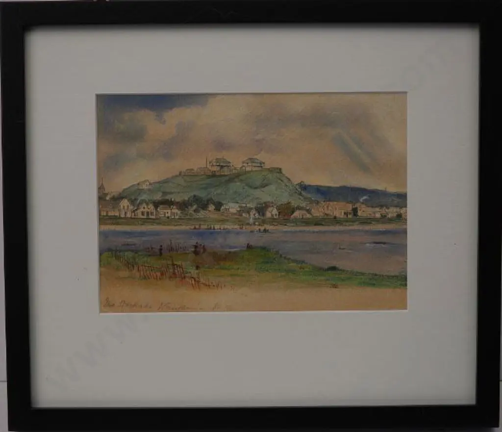 WILLIAMS, Lieut. Col. Edward Arthur (1824-1898) attrib. - Rutland Stockade from Putiki. Wanganui c. 1860 Image 1++