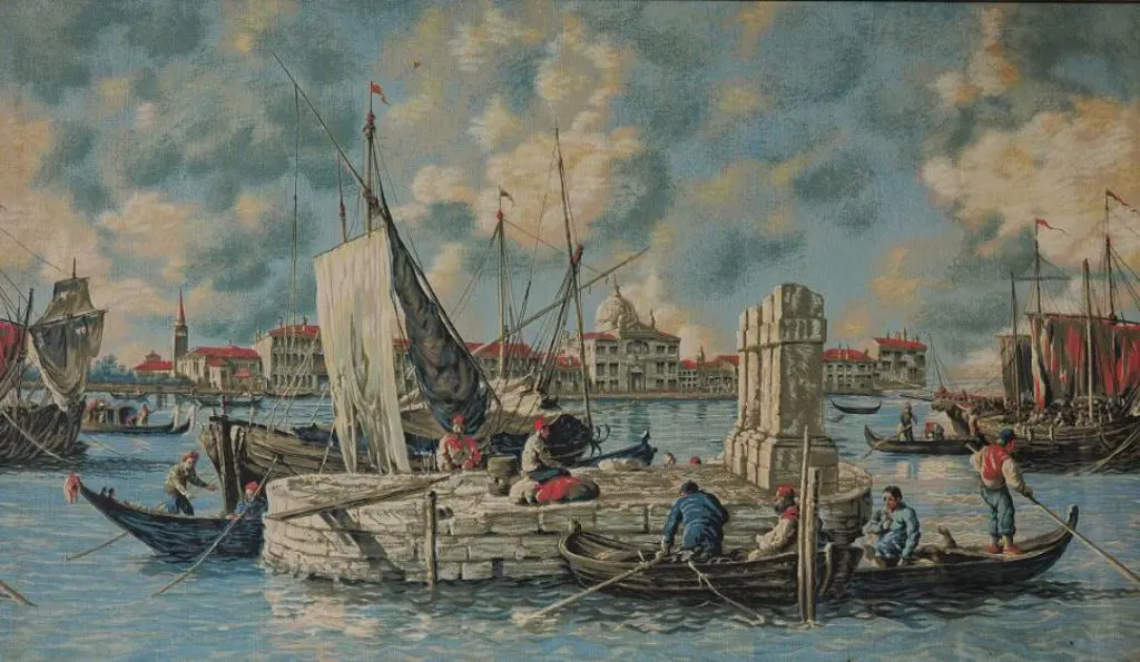 UNKNOWN Artist - Venetian Harbour Scene with Gondolas Image 1++