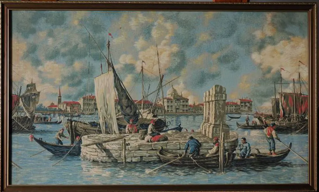 UNKNOWN Artist - Venetian Harbour Scene with Gondolas Image 1++