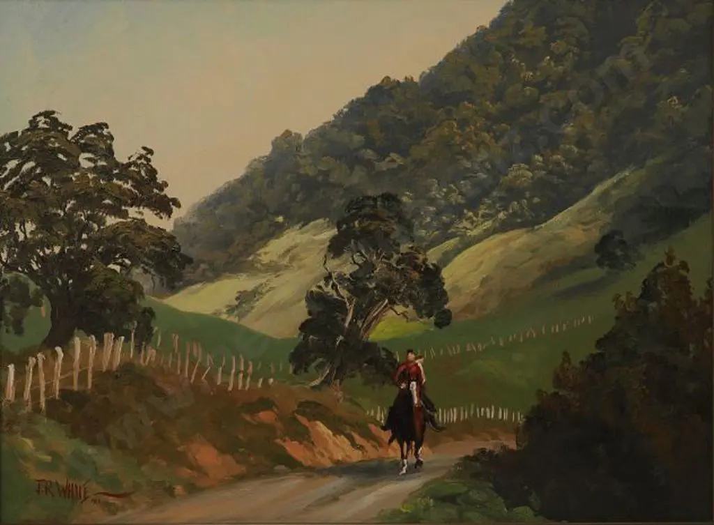 WHITE, Jonathan R (1938-2021) - The Back Road to Tokino with Man on Horse Image 1++