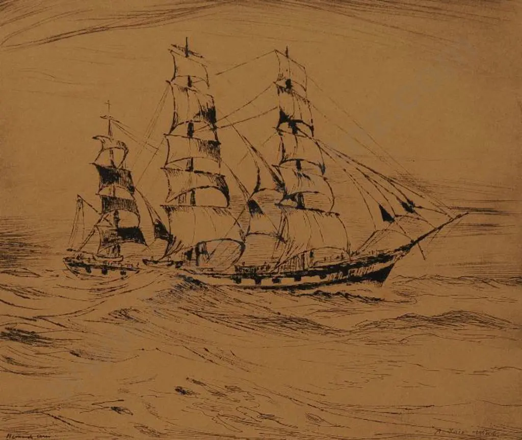 ARIS, Bernard (1887-1977) - A Fair Wind'  - Sailing ship in Strong Breeze Image 1++