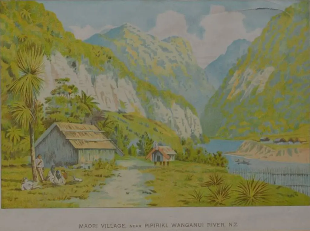 UNKNOWN Artist - Maori Village, Near Pipiriki, Wanganui River, c.1880 Image 1++