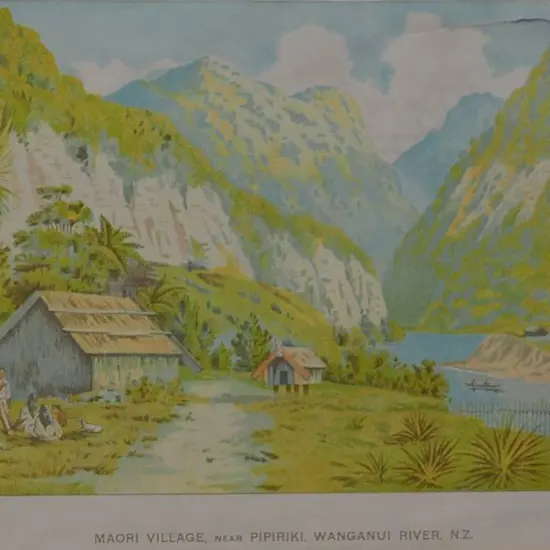 UNKNOWN Artist - Maori Village, Near Pipiriki, Wanganui River, c.1880