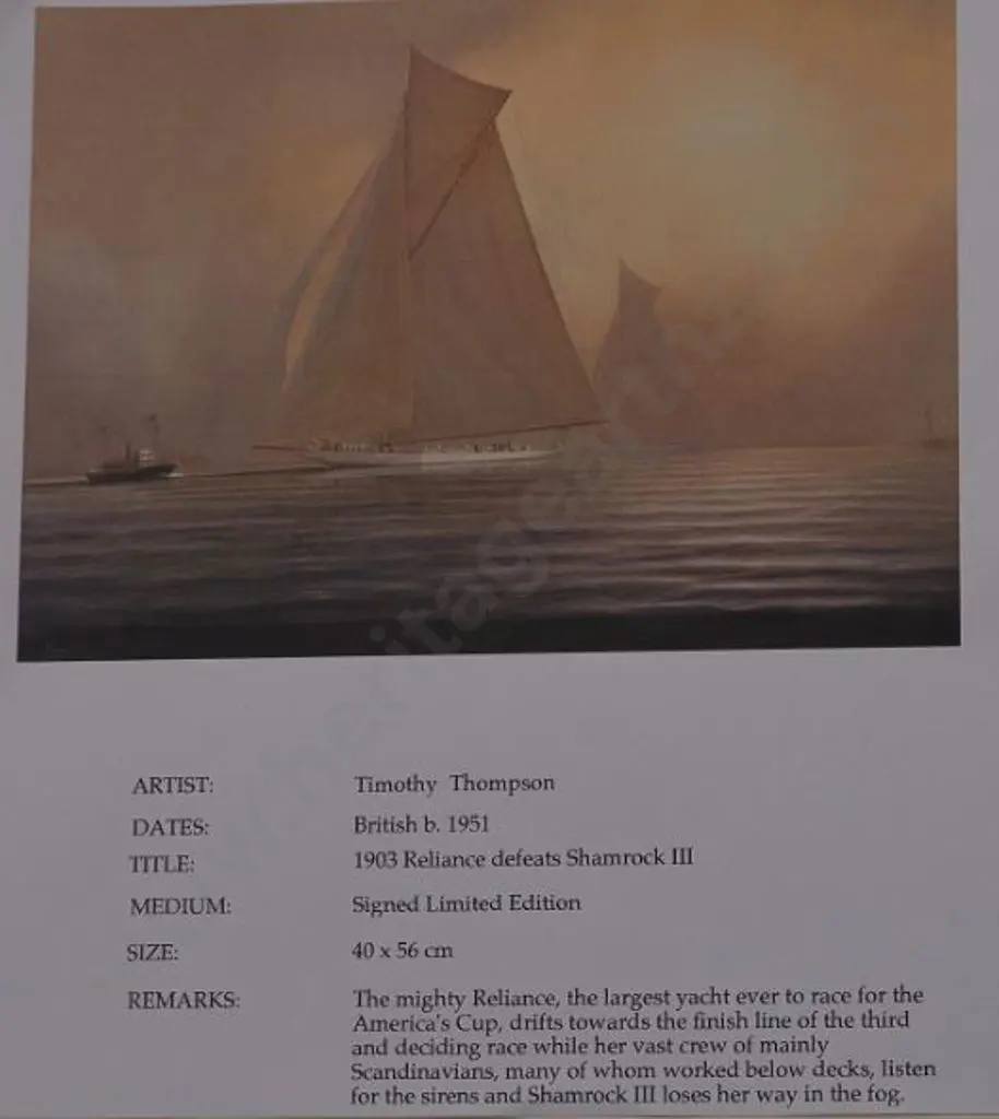 THOMPSON, Timothy (1951-) - 1903, Reliance Beats Shamrock Image 1++