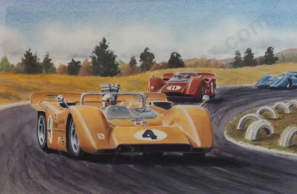 TAYLOR, Dennis (active 1950s) - Bruce McLaren Leading Lothar Motschenbacher at Edmonton, Canada 1969 Image 1++
