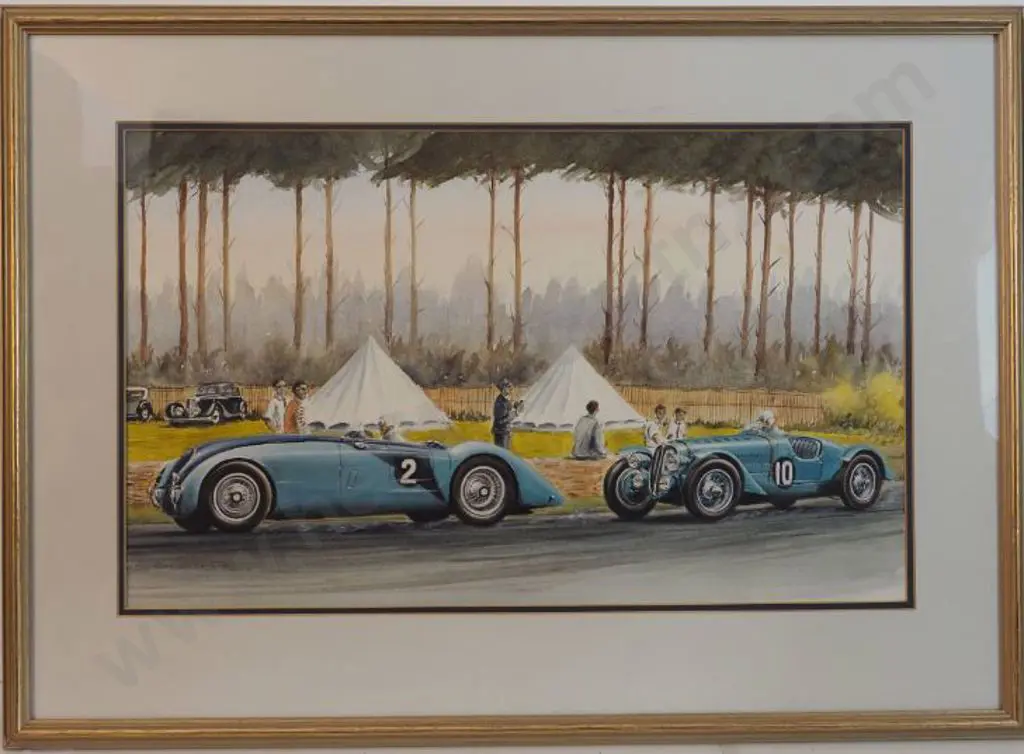 TAYLOR, Dennis (active 1950s) - Le Mans 1936 with Bugatti and a Delahaye Battling it out Image 1++