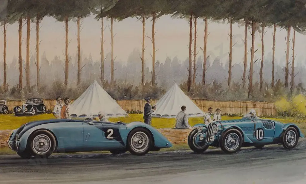 TAYLOR, Dennis (active 1950s) - Le Mans 1936 with Bugatti and a Delahaye Battling it out Image 1++