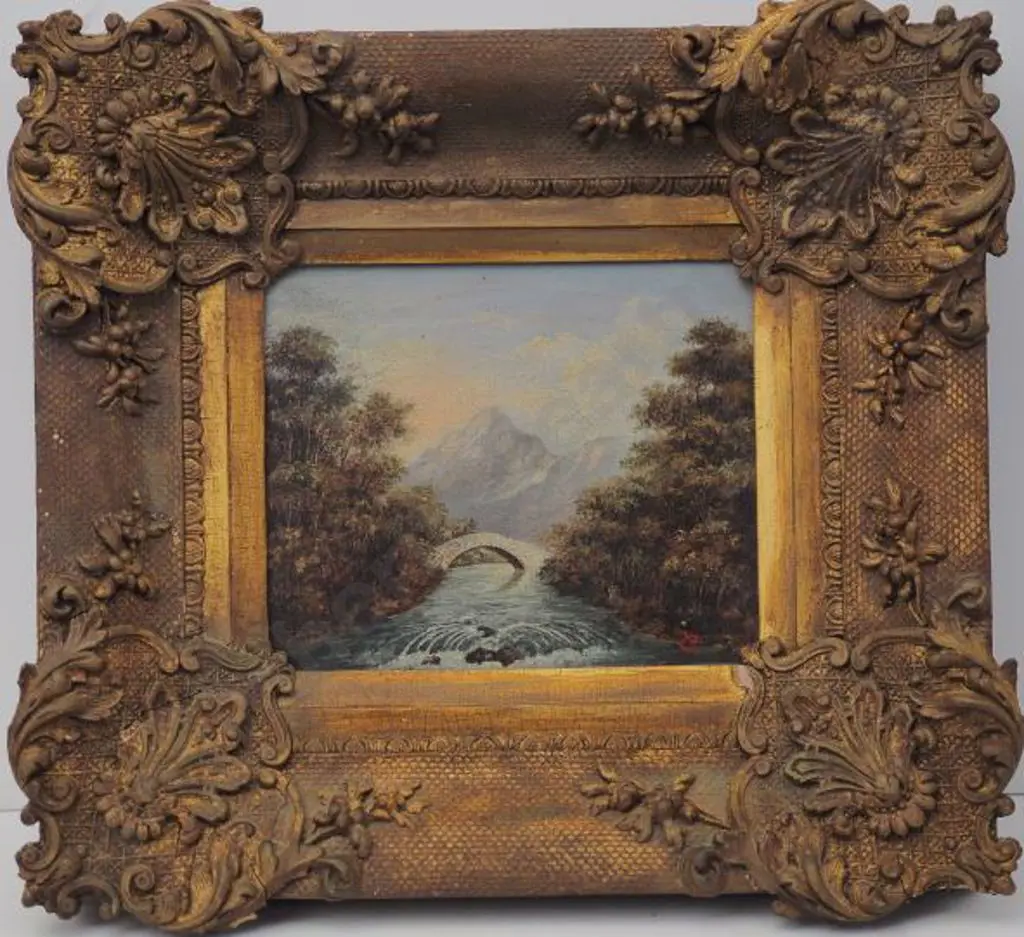 UNKNOWN (19th Cent.) - Mountain Stream with Curved Stone Bridge Image 1++