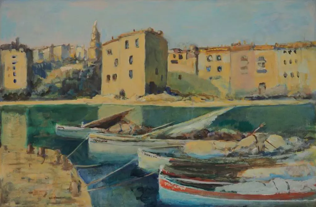 HAMMOND, Jack (1913-2009) - Sail Boats Moored in Mediterranean Image 1++
