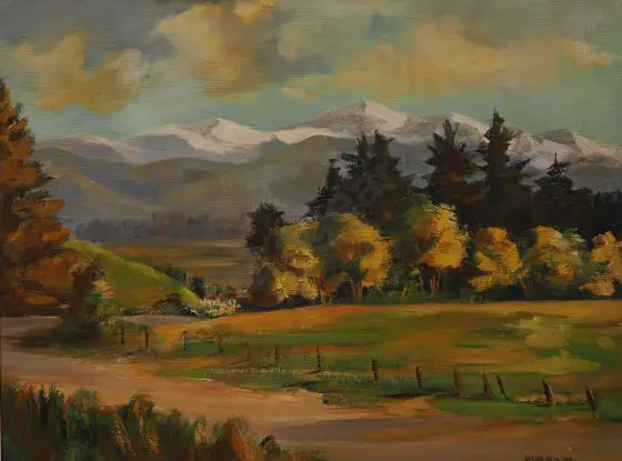 McALISTER, P.O. [Olive] (1932-2017) - Southern Alps with Fields and Trees Image 1++