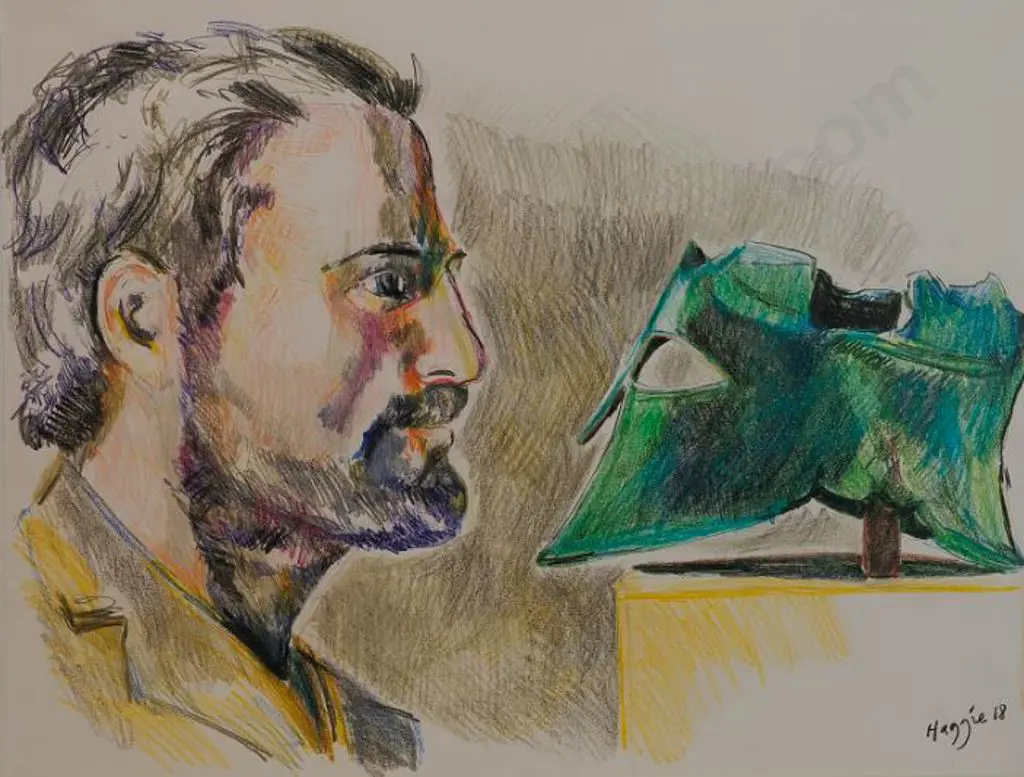 HAGGIE - Man Studying a Helmet Image 1++