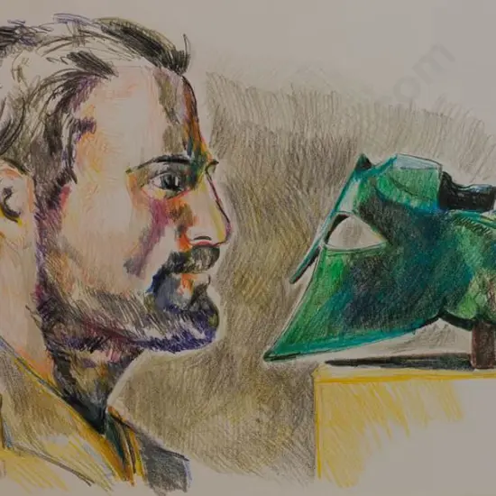 HAGGIE - Man Studying a Helmet