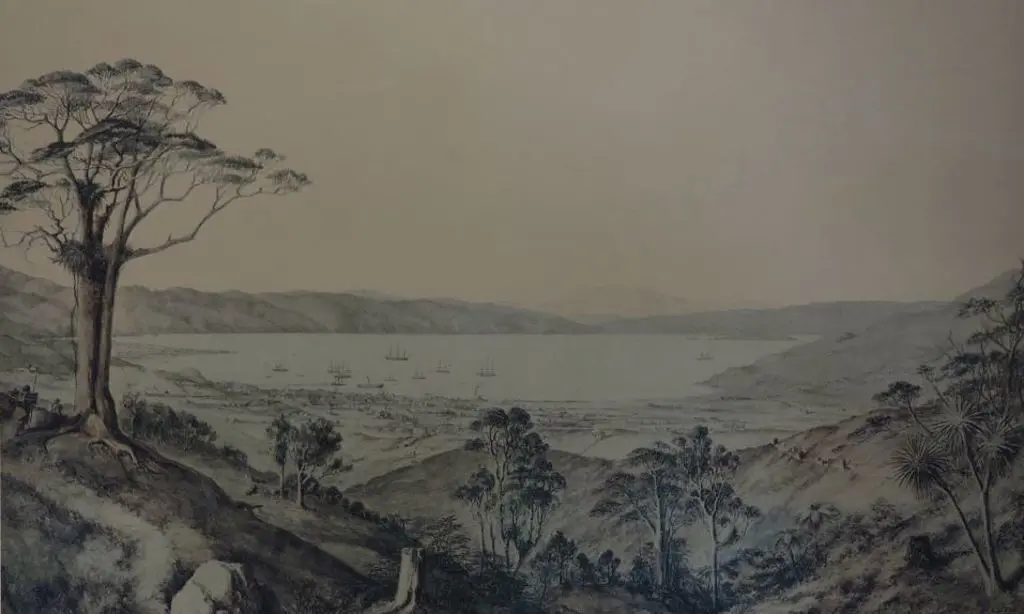 BARRAUD, Charles Decimus (1822-1897) - Wellington from Brooklyn, Across Te Aro & Thorndon, 1861 Image 1++