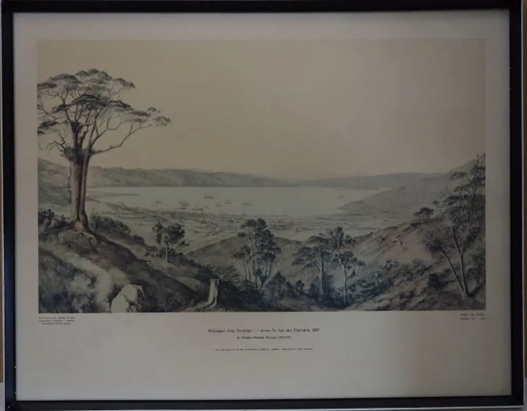 BARRAUD, Charles Decimus (1822-1897) - Wellington from Brooklyn, Across Te Aro & Thorndon, 1861 Image 1++