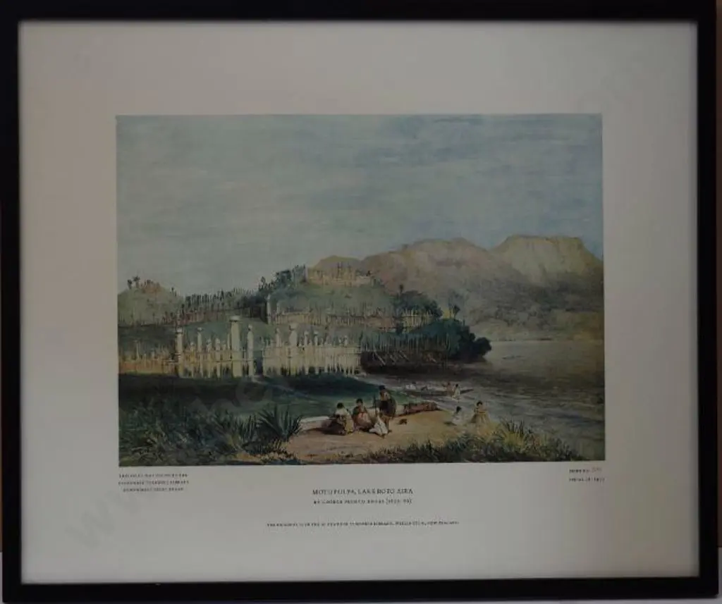 ANGAS, George French (1822-1886) - Motupoi Pa, Lake Rotoaira Image 1++