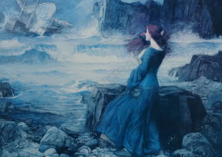 UNKNOWN - Lady in Blue Gazing at Sinking Ship Image 1++