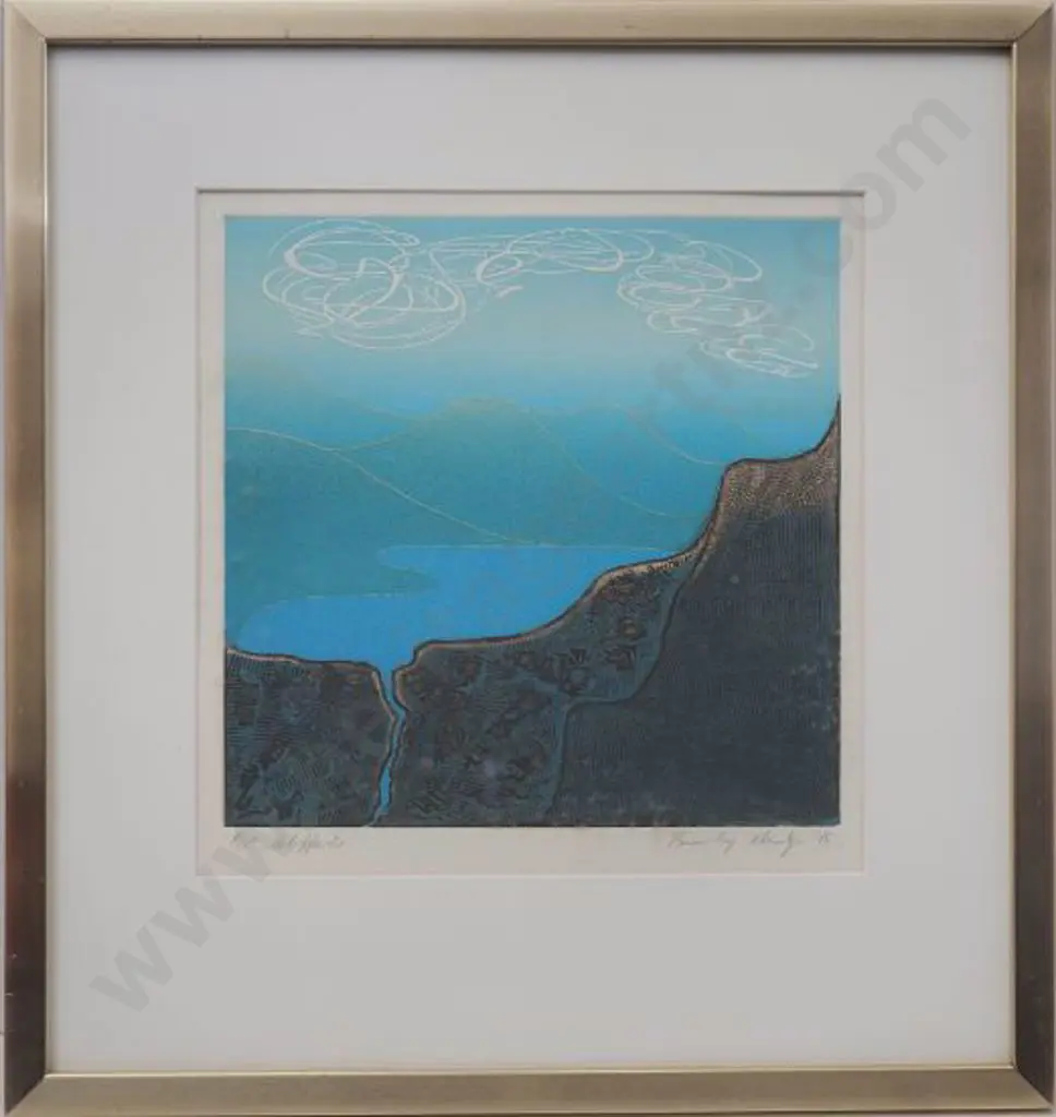 NEUTZE, Beverly (1934-2012)  - Stylised Landscape over Mediterranean (?) Bay Image 1++