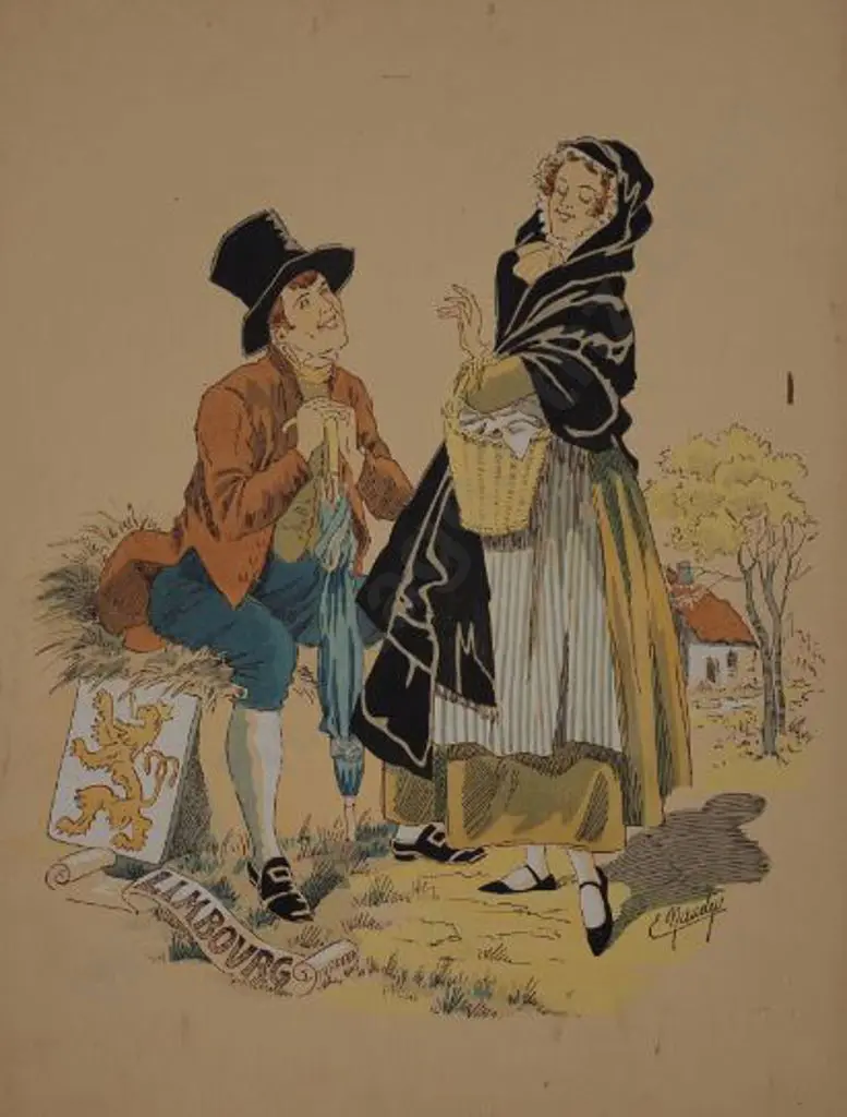 MAUDY, E. (Active 1930s-40s) - Man & Woman in National Dress - Limbourg Image 1++