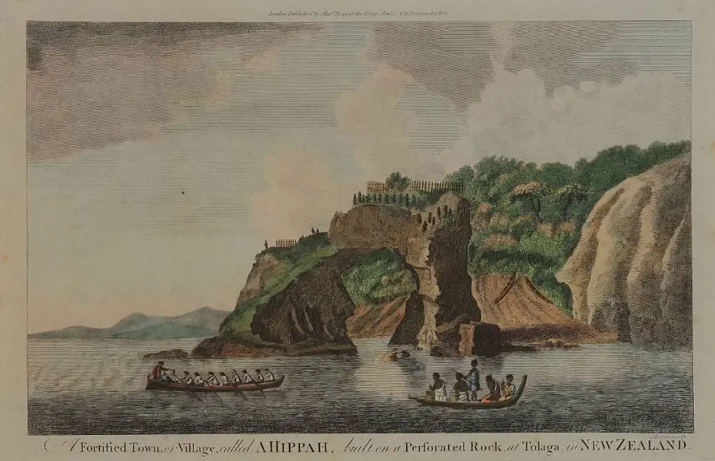 PARKINSON, Sydney (1745-1771) - A Fortified Town (or Village) called a Hippah in Tolaga (1769) - Cook's Voyages Image 1++