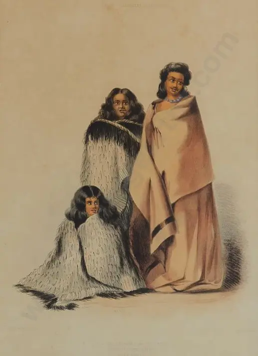 ANGAS, George French (1822-1886) - E. Rua, E. Pari and E. Hoki, Women of Ngatitoa Tribe, Cook's Straits Image 1++
