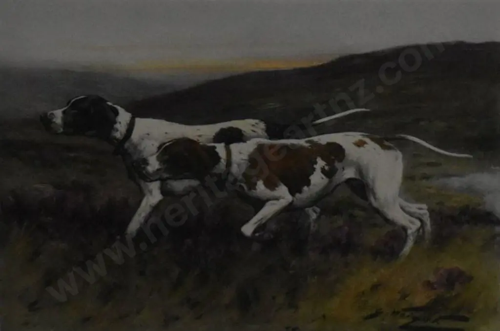 WRIGHT, George (1860-1944) - Out on the Moors - Two dogs Image 1++