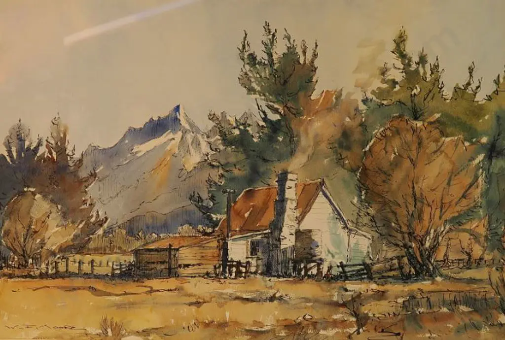 MOORE, William Francis (1934-2020) - Southern Alps with Small Cottage Image 1++